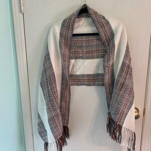 Alpaca Fair Isle Geometric Winter Scarf Colorful Fringe Wool Wrap